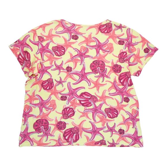 PALM GROVE KNIT TOP SHIRT SIZE PXL PETITES PINK YELLOW STARFISH SHELLS SEQUINS - Picture 2 of 4